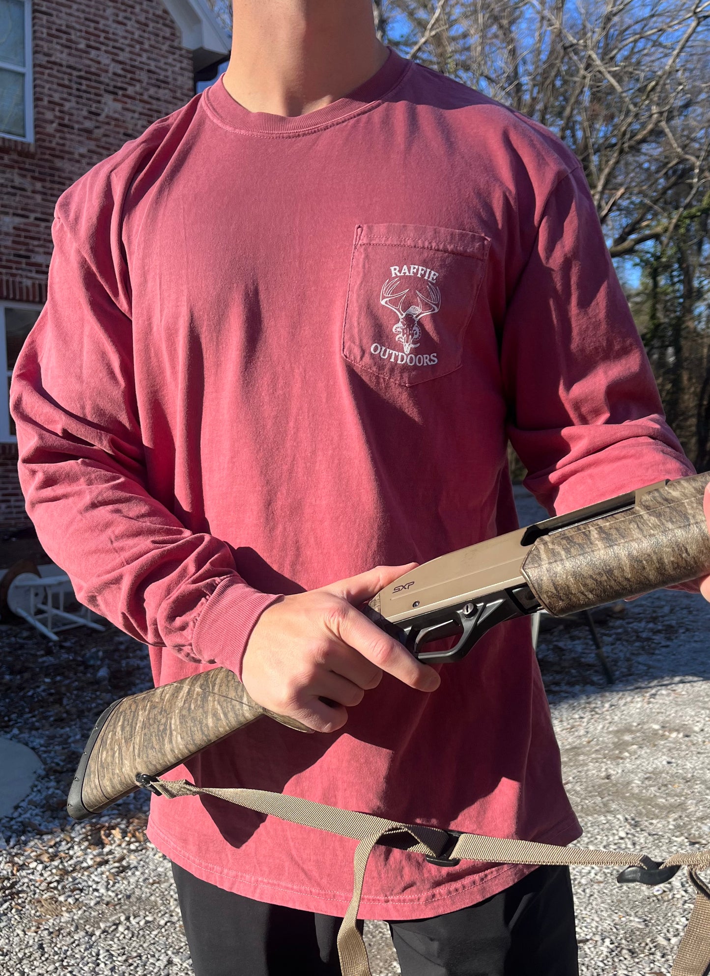 Raffie Outdoors Brick Red Long Sleeve Pocket T-Shirt