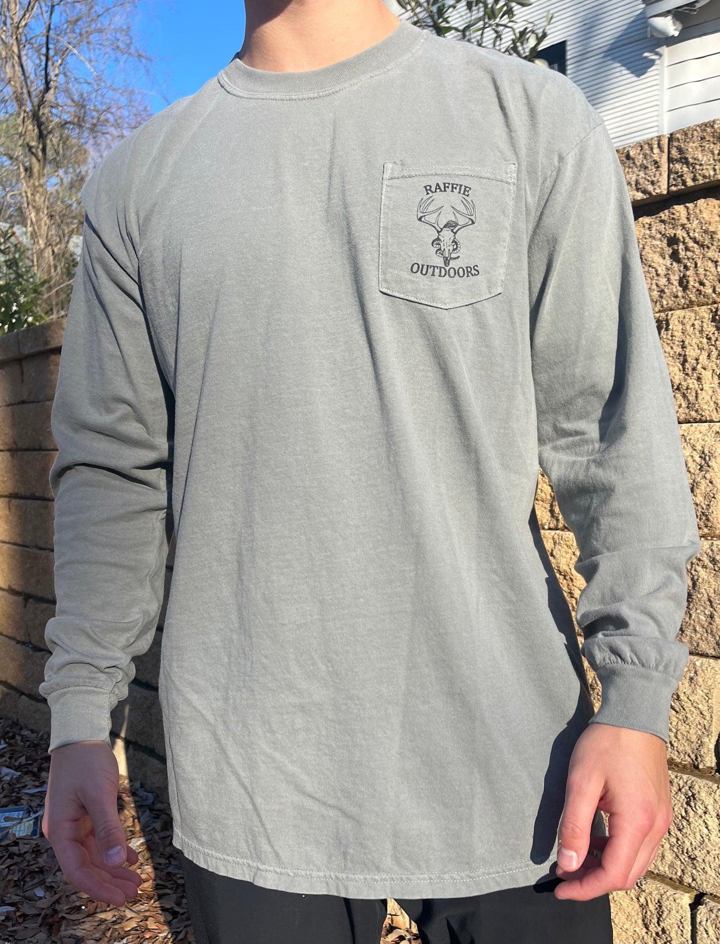 Raffie Outdoors Grey Long Sleeve Pocket T-Shirt